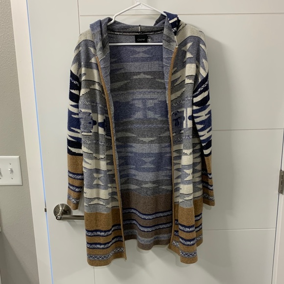 Cardigan Blue Aztec Sweater Hood Cliche 